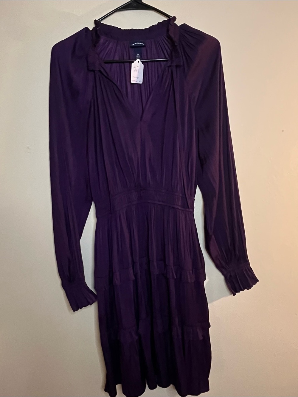 Smocked Waist Long-Sleeve Purple Tiered Dress